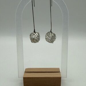 Silver Tone Filigree Cube Drop Earrings | Modern Minimalist Dangle